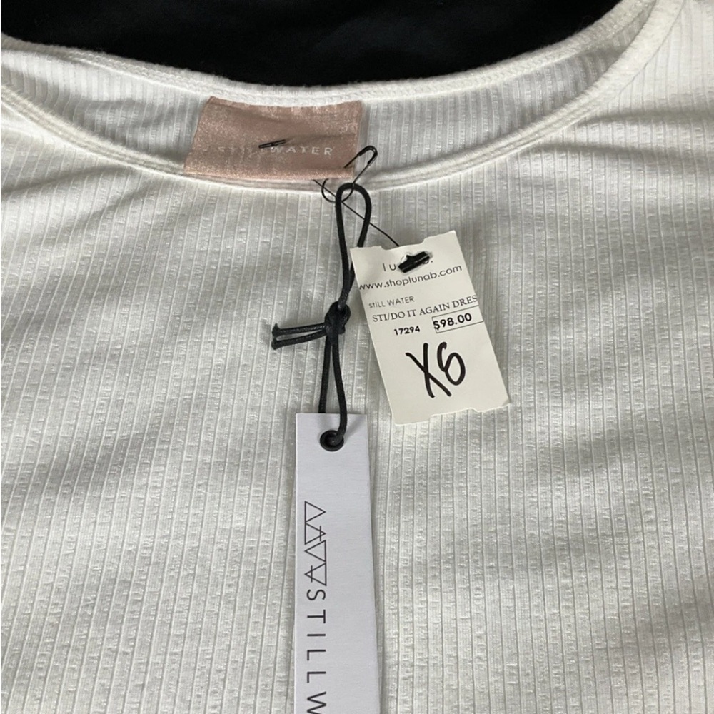 STILLWATER Women’s XS Ivory Ribbed Midi Dress Side Slit LS‎ NWT - Picture 4 of 12
